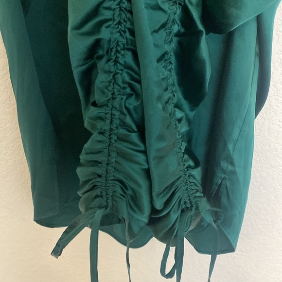 Veronica Beard Lilian Stretch Silk Button Up Ruched Blouse In Green - Picture 7 of 9